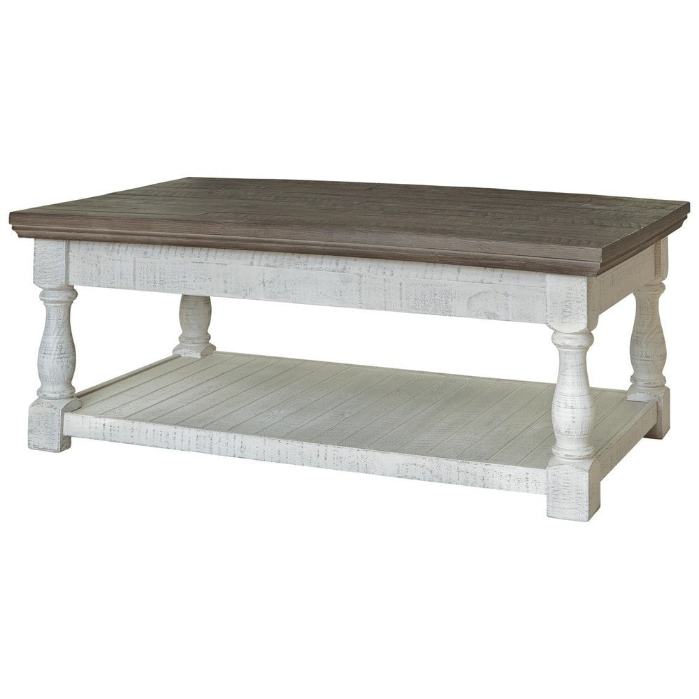 Plank Style Wood Coffee Table Spring Lift Top Vintage White Weathered Gray By Casagear Home BM227511