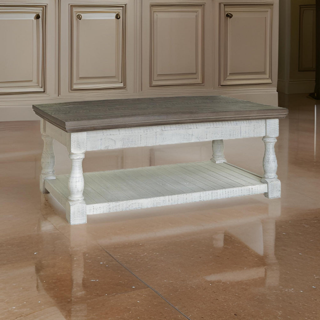 Plank Style Wood Coffee Table Spring Lift Top Vintage White Weathered Gray By Casagear Home BM227511