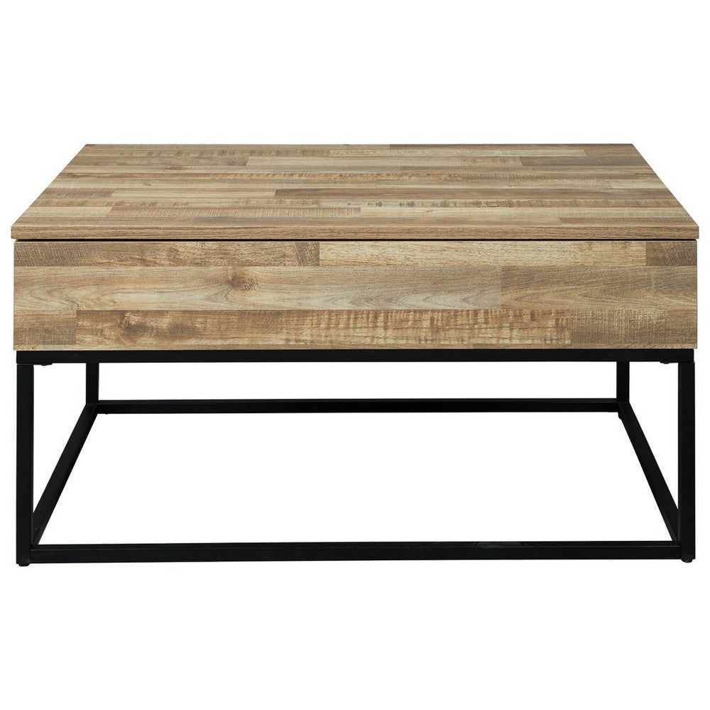 19’ Wood and Metal Lift Top Cocktail Table Brown and Black By Casagear Home BM227573