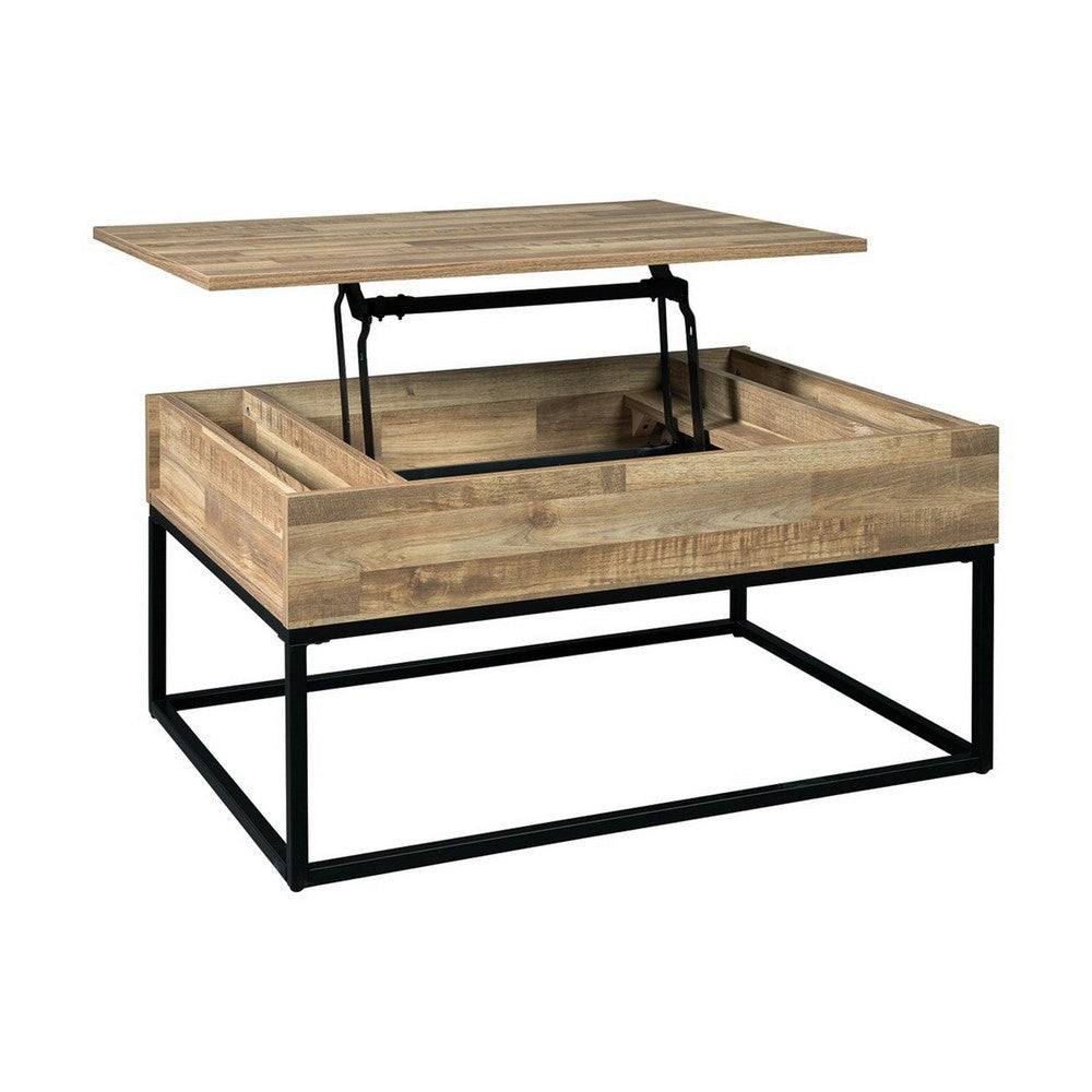 19’ Wood and Metal Lift Top Cocktail Table Brown and Black By Casagear Home BM227573