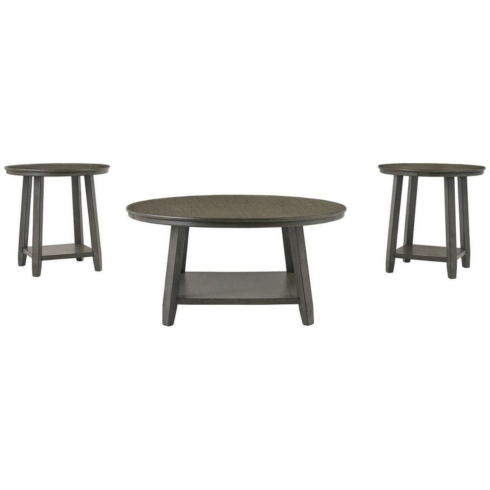 3 Piece Occasional Table Set with Open Bottom Shelf, Antique Gray By Casagear Home