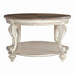 Two Tone Oval Cocktail Table with Bottom Shelf Antique White and Brown By Casagear Home BM227591