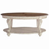 Two Tone Oval Cocktail Table with Bottom Shelf Antique White and Brown By Casagear Home BM227591