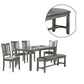 6 Piece Wooden Dining Set with Leatherette Padded Chair and Bench Gray By Casagear Home BM228549