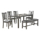 6 Piece Wooden Dining Set with Leatherette Padded Chair and Bench, Gray By Casagear Home