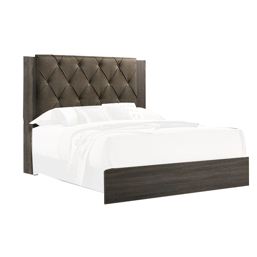 Wooden Queen Bed with Button Tufted Upholstered Headboard Gray and Brown By Casagear Home BM228551