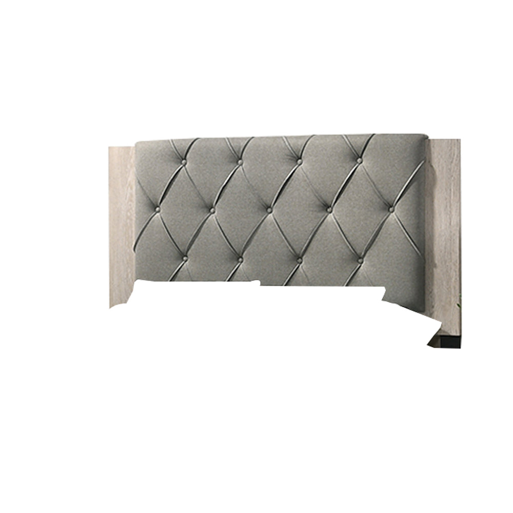 Wooden Queen Bed with Button Tufted Upholstered Headboard Gray and Cream By Casagear Home BM228554