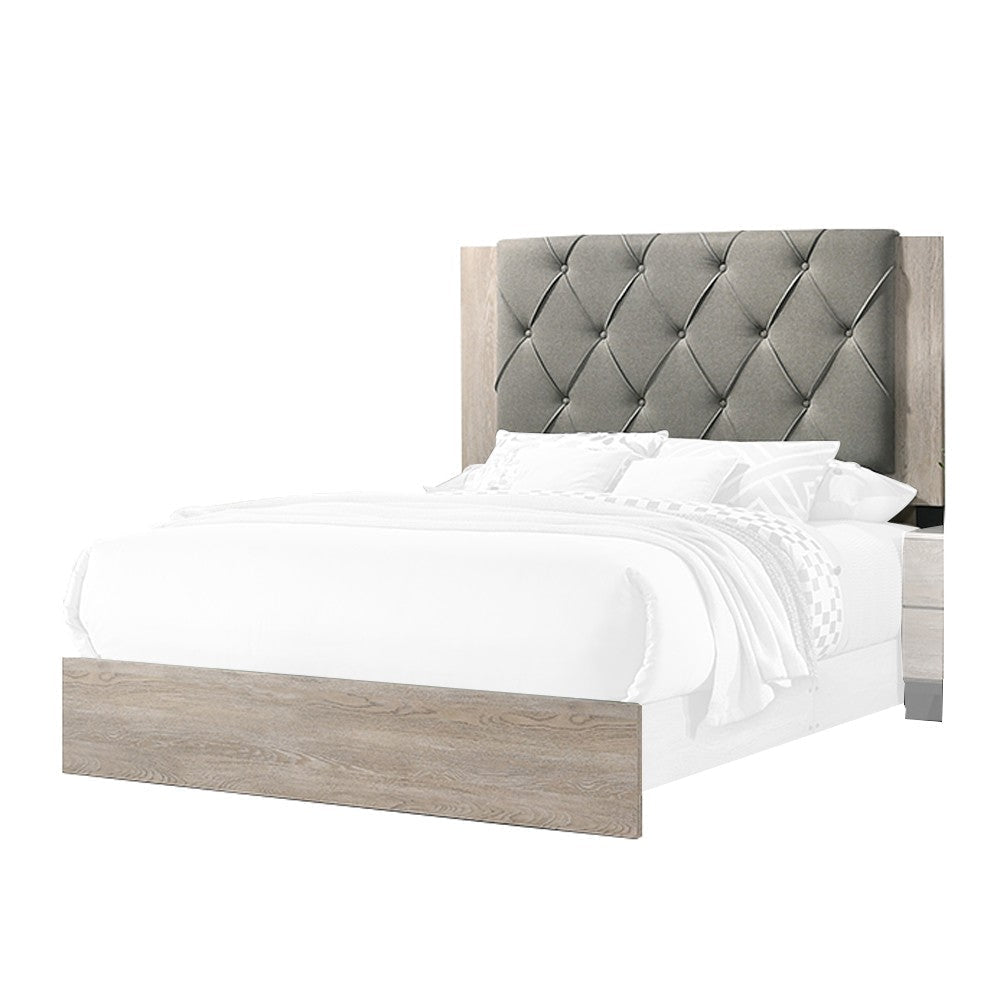 Wooden California king Bed with Button Tufted Headboard, Gray and Cream By Casagear Home