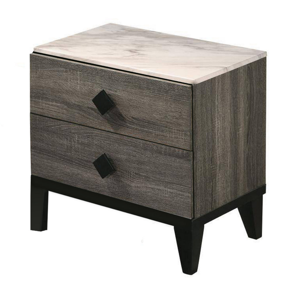 2 Drawer Wooden Nightstand with Grains and Angled Legs Gray By Casagear Home BM228557