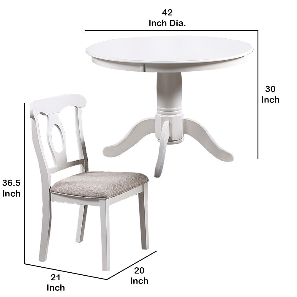 5 Piece Wooden Dining Set with Fabric Padded Chairs White By Casagear Home BM228567