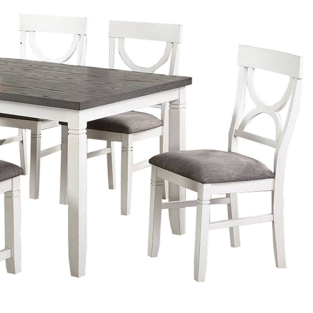 6 Piece Dining Set with Cut Out Back Chairs and Padded Bench White and Gray By Casagear Home BM228569