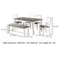 6 Piece Dining Set with Cut Out Back Chairs and Padded Bench White and Gray By Casagear Home BM228569