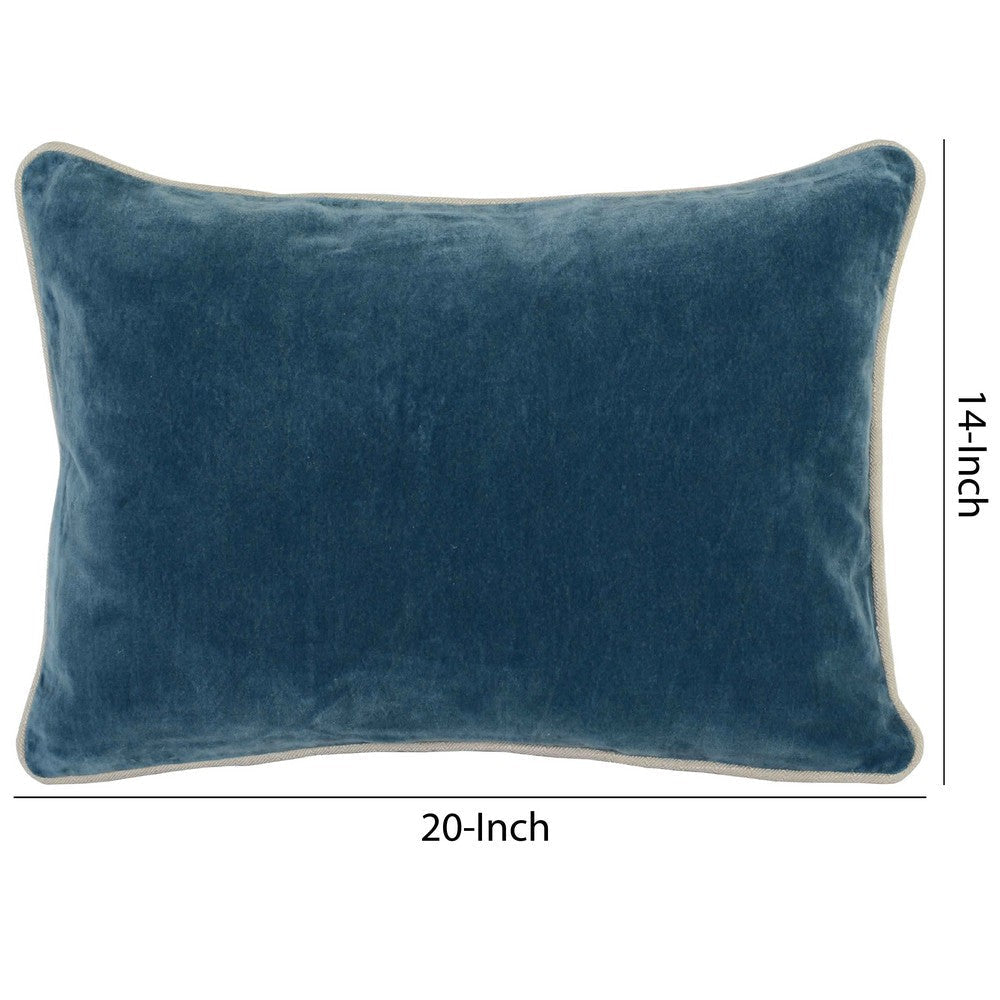 Rectangular Fabric Throw Pillow with Solid Color and Piped Edges Blue By Casagear Home BM228811