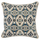 Fabric Throw Pillow with Medallion Print, Cream and Blue By Casagear Home