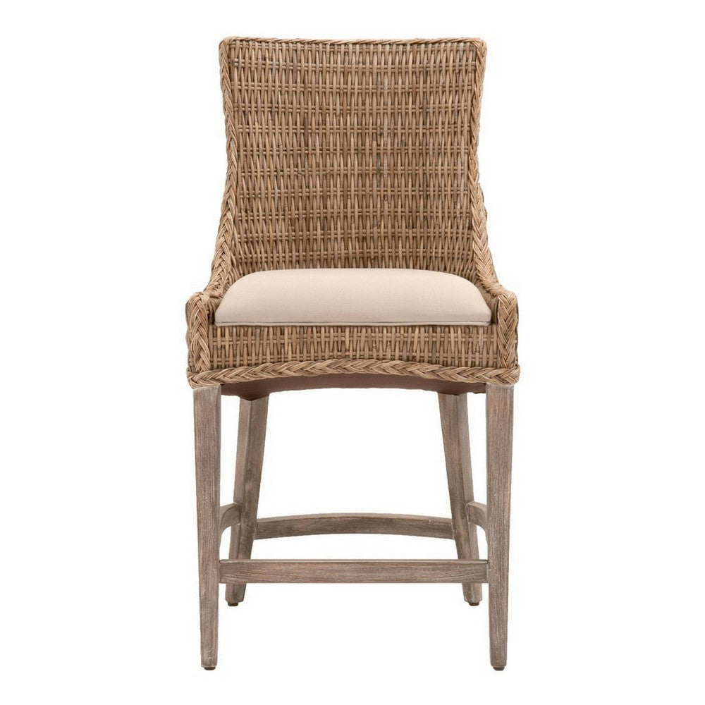 Wicker and Fabric Counter Stool with Wood Frame Set of 2 Brown and Gray By Casagear Home BM228941