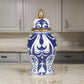 Urn Shaped Ceramic Jar with Lid and Gold Accent, Blue By Casagear Home