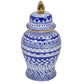 14.5 Inch Urn Shaped Ceramic Jar with Lid and Gold Accent Blue By Casagear Home BM228954