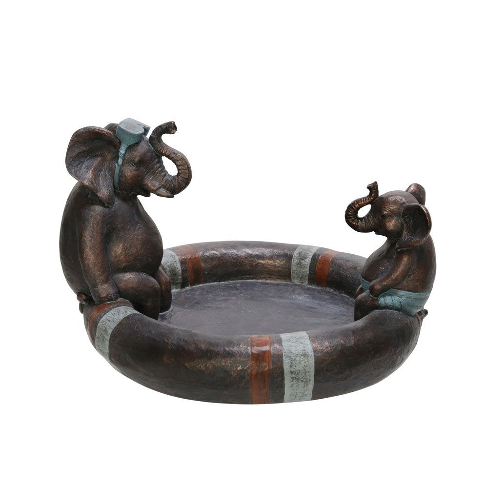 10 Inches Polyresin Frame Dad and Son Elephant Bird Bath, Bronze By Casagear Home