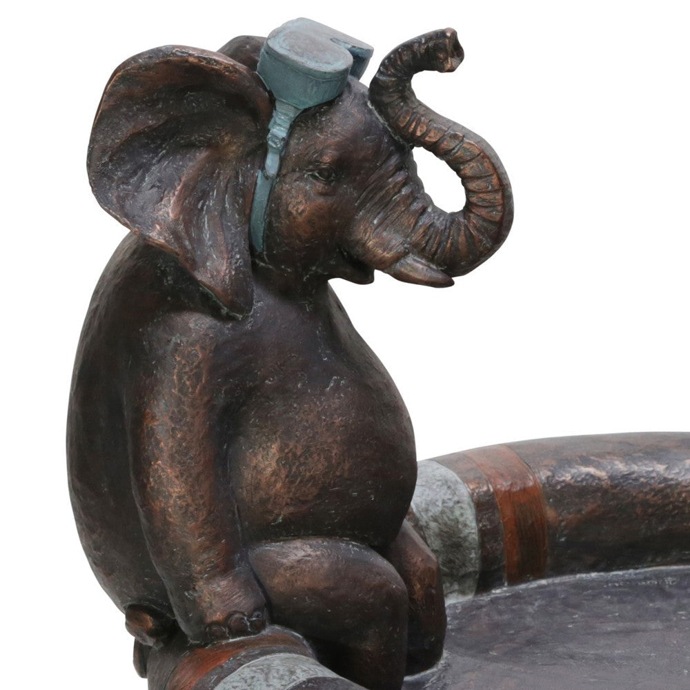 10 Inches Polyresin Frame Dad and Son Elephant Bird Bath Bronze By Casagear Home BM228974