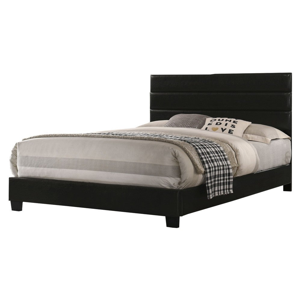 Leatherette Upholstered King Bed with Panel Headboard, Black By Casagear Home