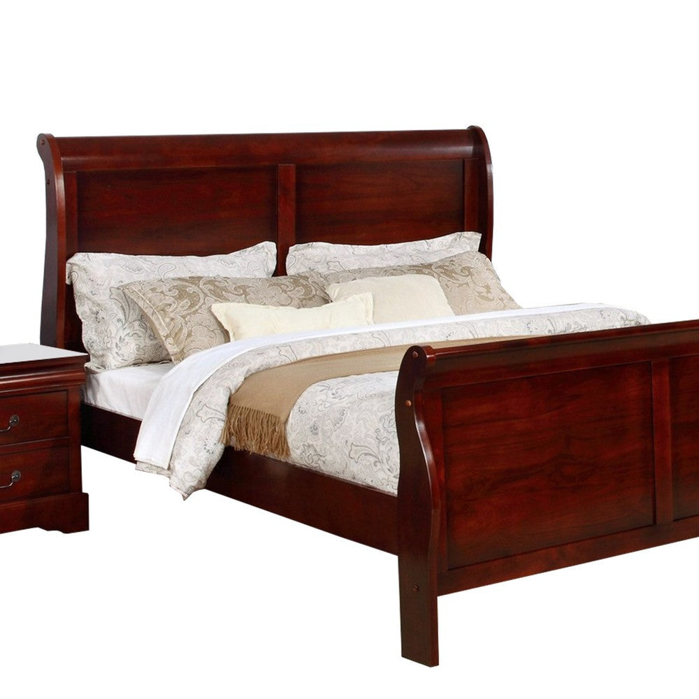 Full Size Sleigh Wooden 5 Piece Bedroom Set Cherry By Casagear Home BM229176