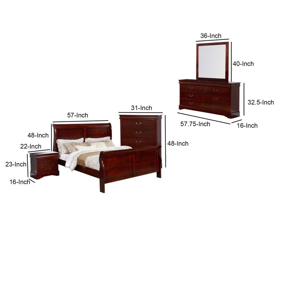 Full Size Sleigh Wooden 5 Piece Bedroom Set Cherry By Casagear Home BM229176