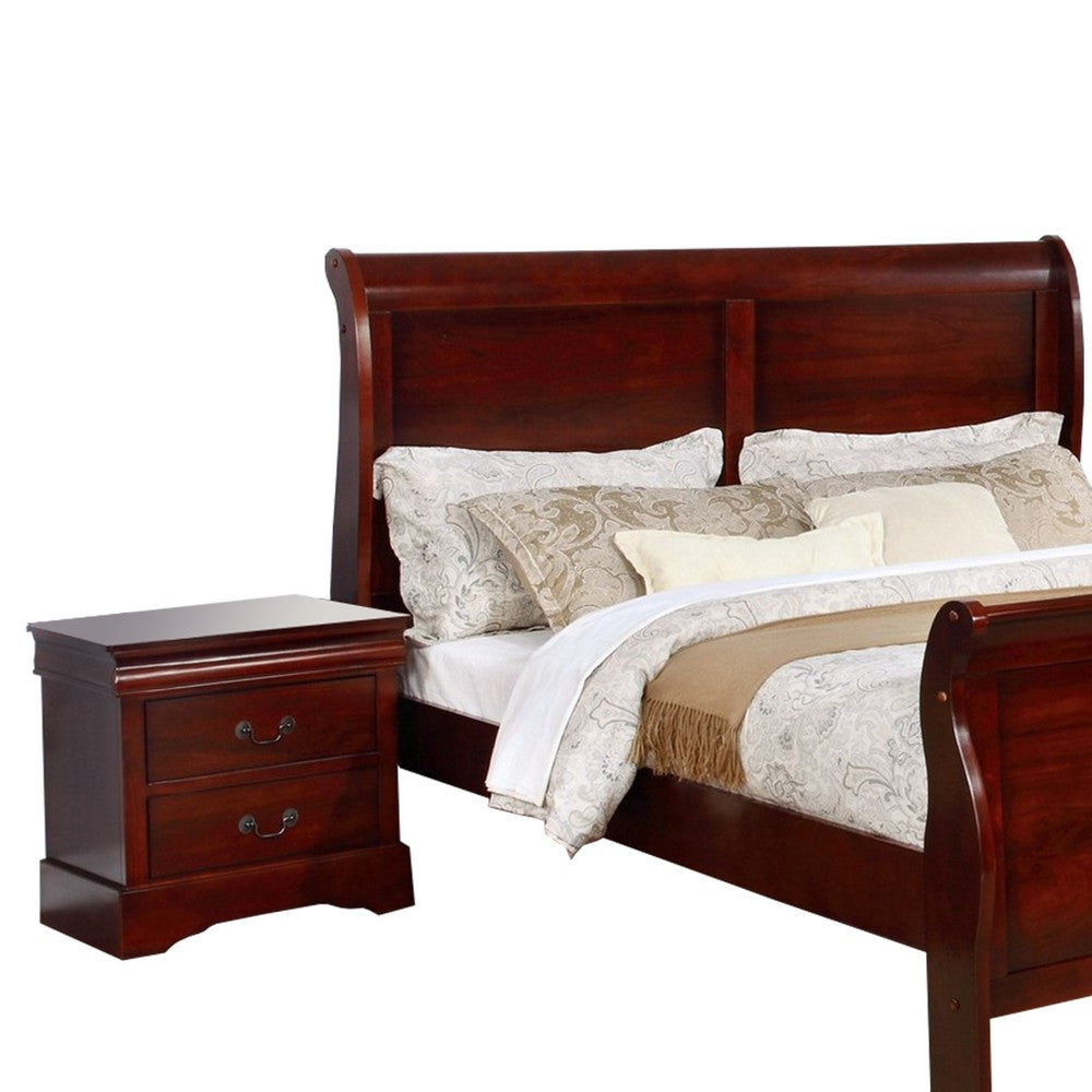 Queen Size Sleigh Wooden 5 Piece Bedroom Set Cherry By Casagear Home BM229178