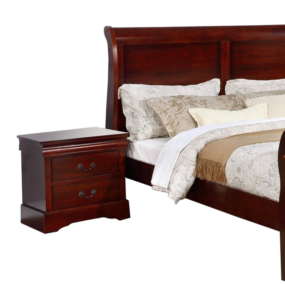 King Size Sleigh Wooden 4 Piece Bedroom Set Cherry By Casagear Home BM229179