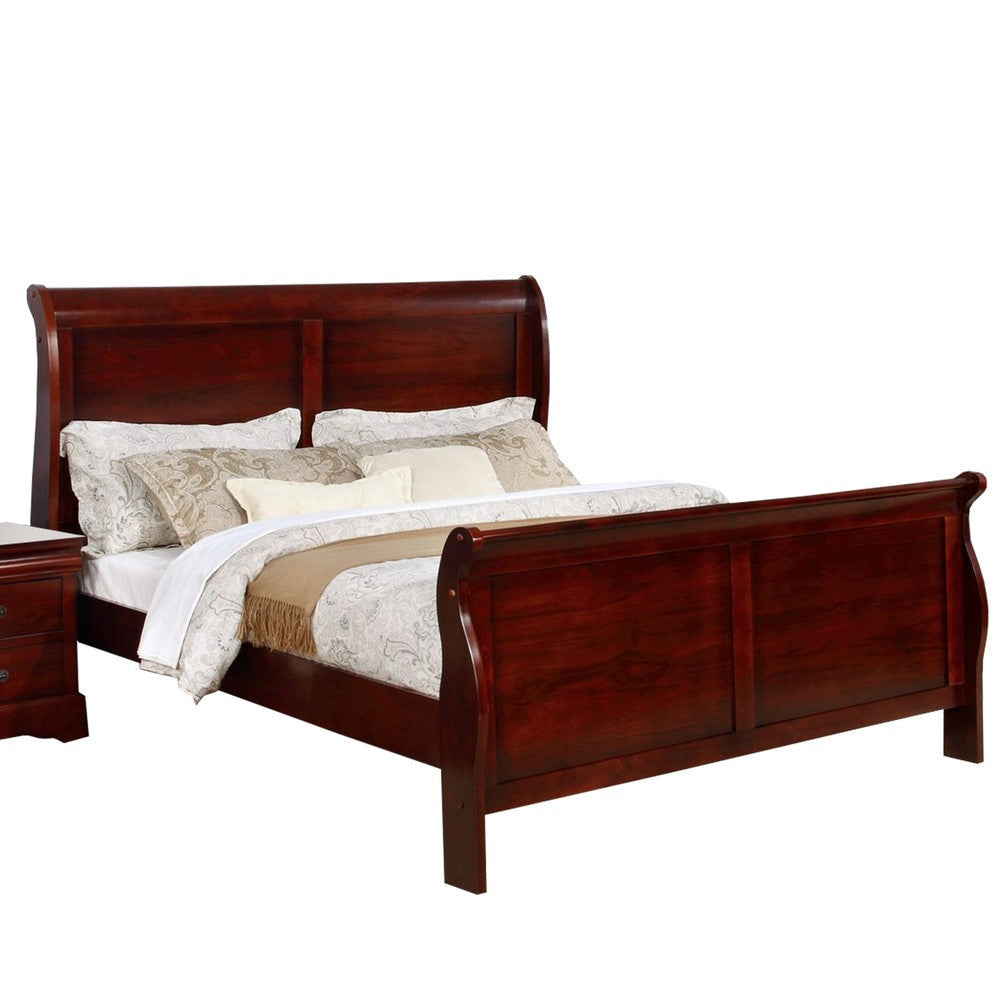 King Size Sleigh Wooden 4 Piece Bedroom Set Cherry By Casagear Home BM229179