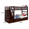 4 Storage Wooden Twin Over Twin Bunk Bed with Staircase Dark Brown By Casagear Home BM229200