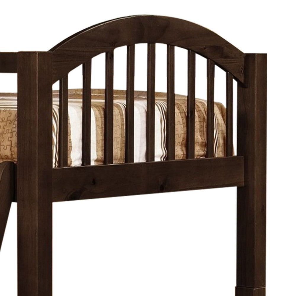 Wooden Twin Over Twin Bunk Bed with Slatted Arched Headboard Dark Brown By Casagear Home BM229207