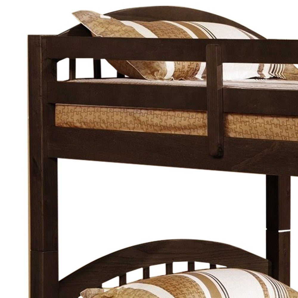 Wooden Twin Over Twin Bunk Bed with Slatted Arched Headboard Dark Brown By Casagear Home BM229207