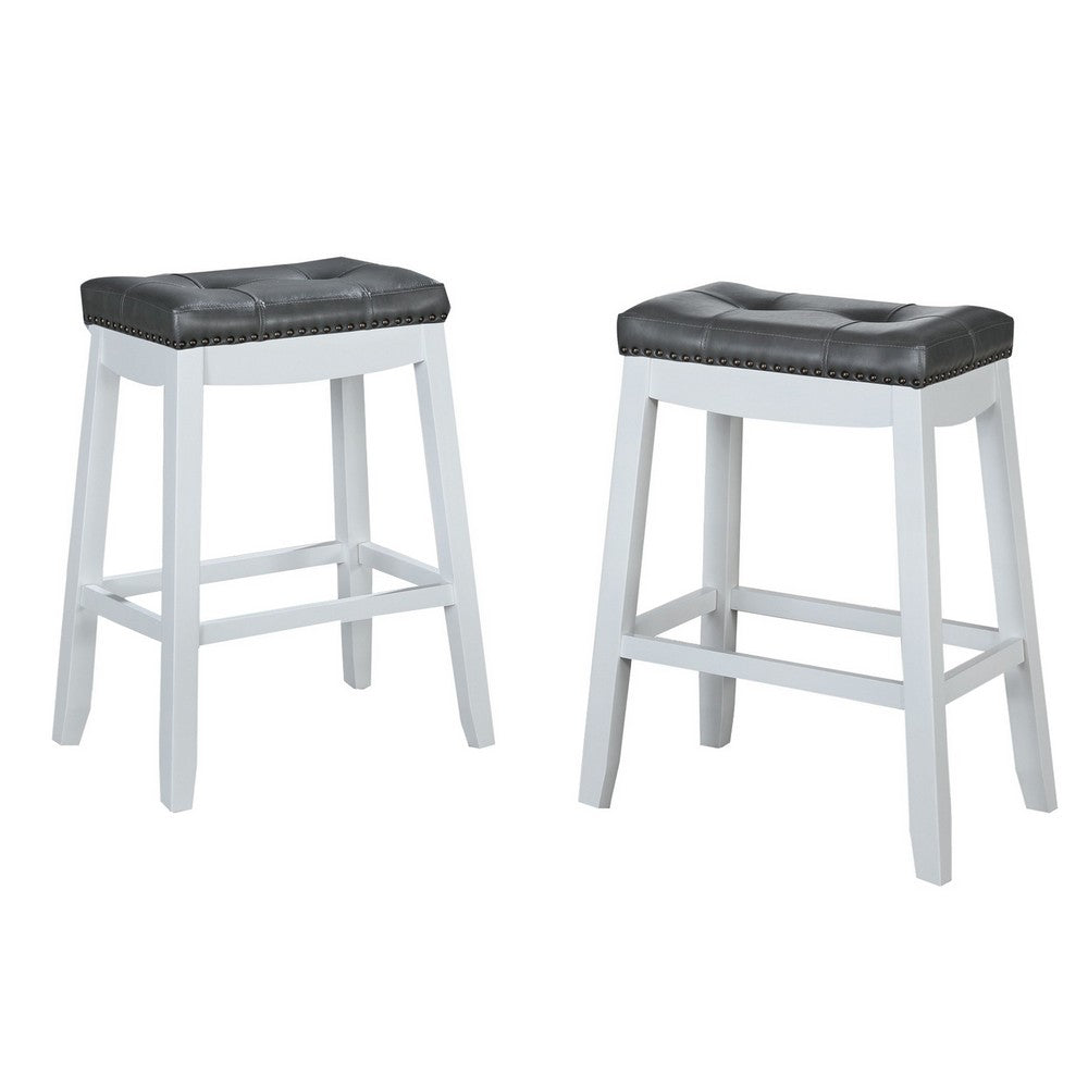 29’’ Wooden Bar Height Stool Set of 2 White and Gray by Casagear Home BM229259