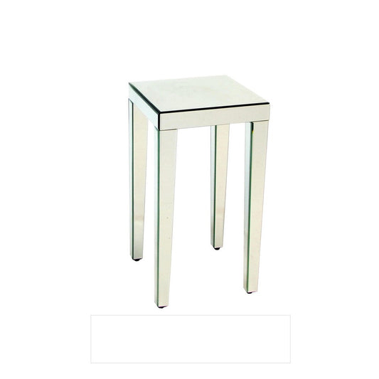 26 Inch Beveled Mirror Wood Accent Table, Silver By Casagear Home