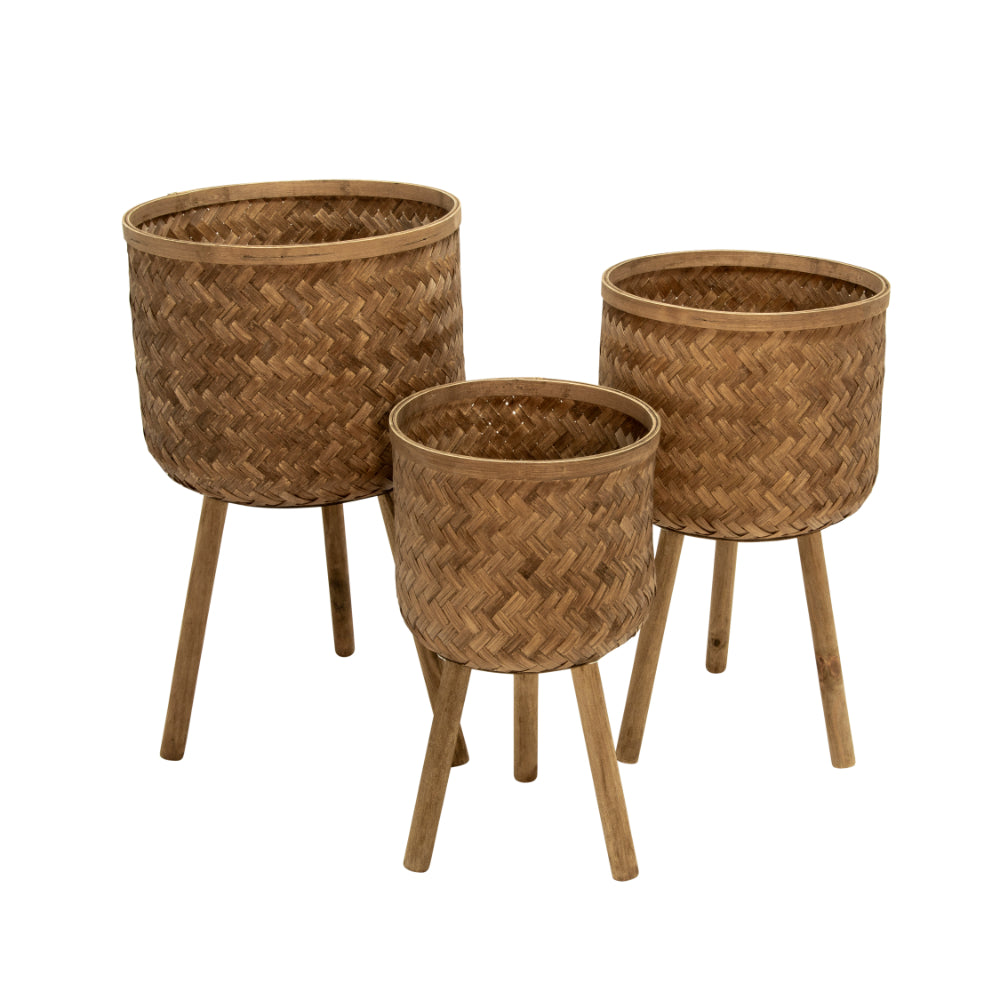 14.75’ Bamboo Planters with Tripod Legs Set of 3 Brown By Casagear Home BM229452