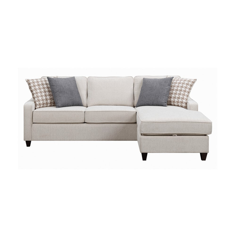 L Shaped Fabric Sectional with Reversible Chaise and Tapered Legs Cream By Casagear Home BM229611