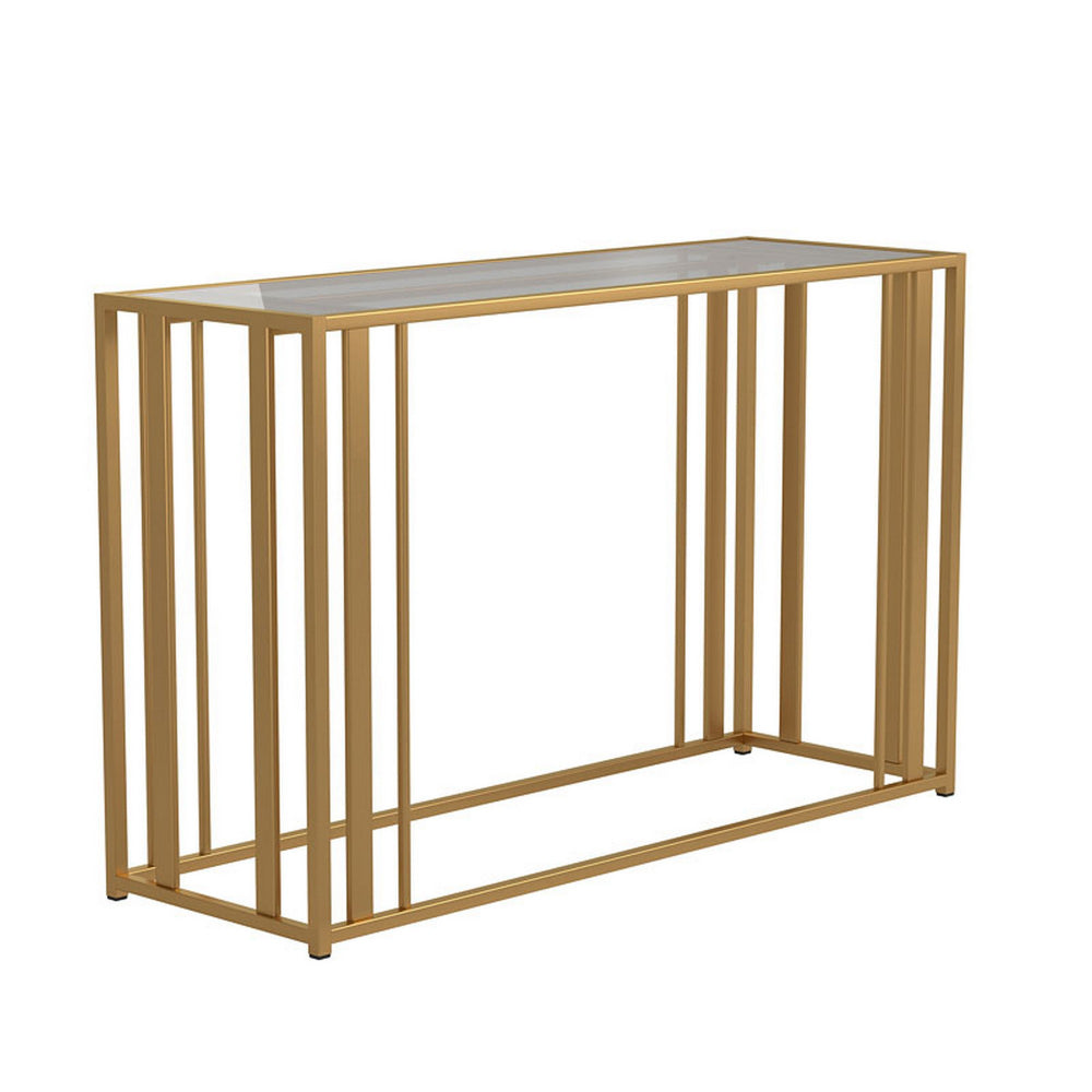 47.25’’ Glass Top Sofa Table with Tubular Base Brass By Casagear Home BM229642