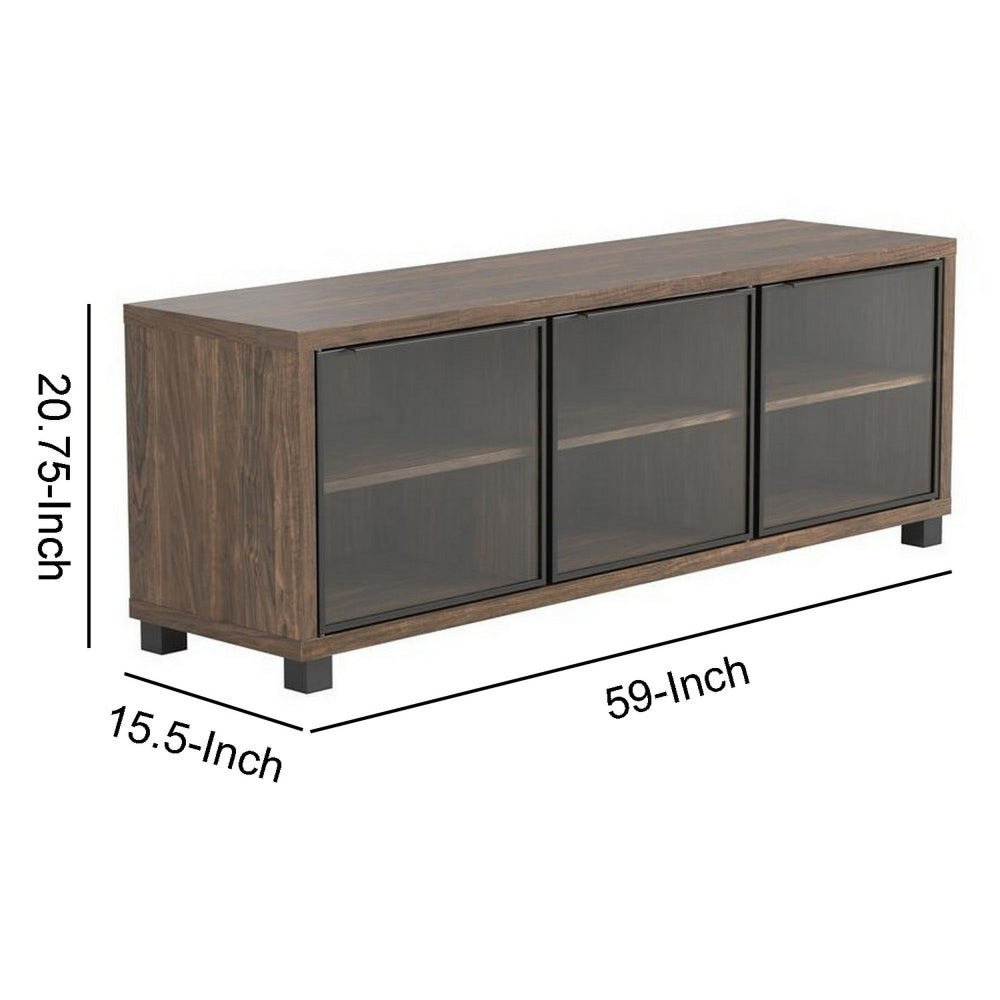 59’’ Wooden TV Console with 3 Glass Door Storage Brown By Casagear Home BM229643