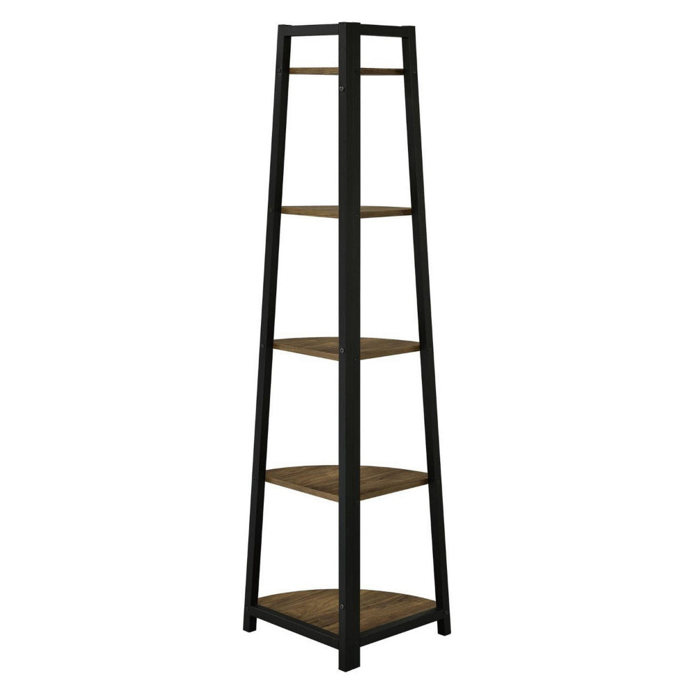 5 Tier Wood Corner Bookcase with Metal Frame Brown & Black By Casagear Home BM229655