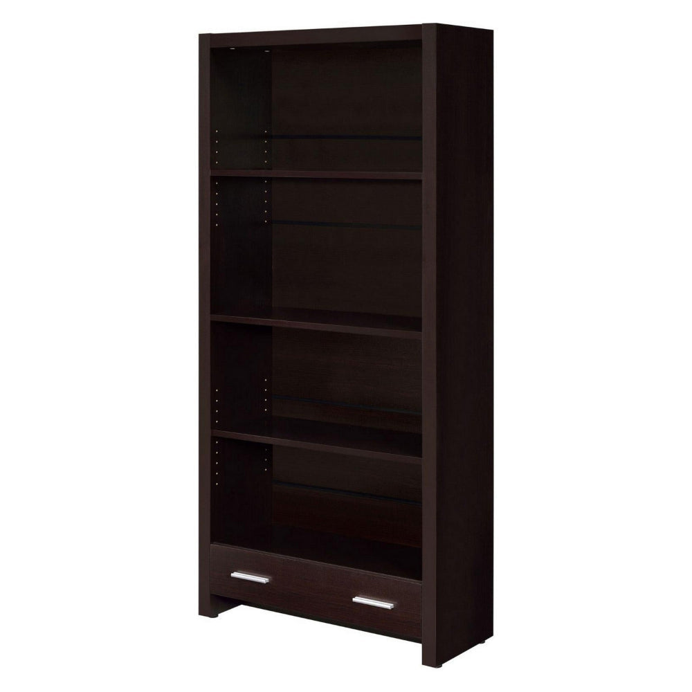 Wooden Bookcase with 3 Shelves and 1 Drawer Dark Brown By Casagear Home BM229684