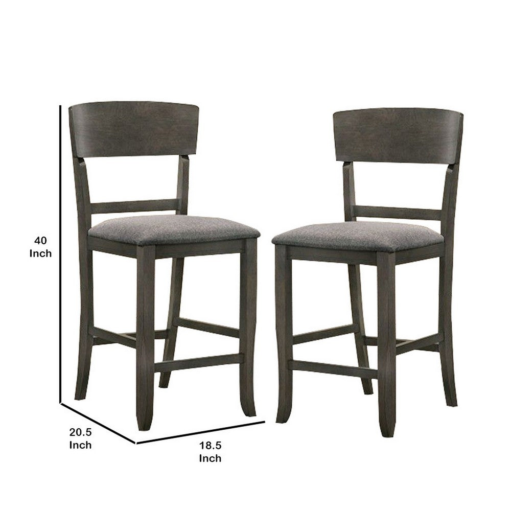 Wooden Counter Height Chair with Curved Back Set of 2 Charcoal Gray By Casagear Home BM230035