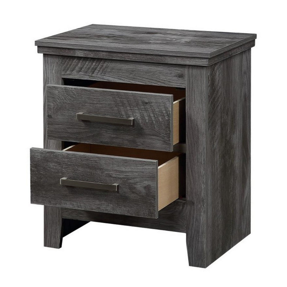 16’’ 2 Drawer Nightstand with Metal Bar Pulls,Rustic Gray By Casagear Home BM230132