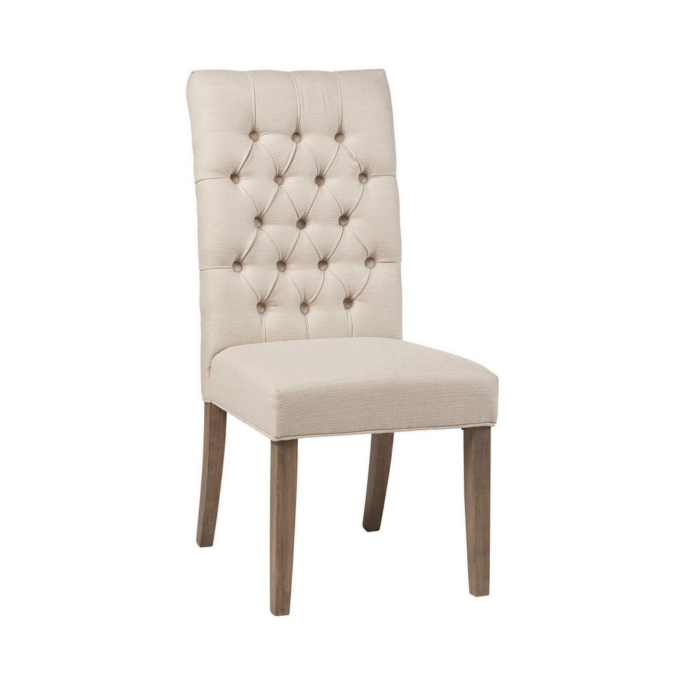 19.5’’ Button Tufted Fabric Dining Chair Set of 2 Beige By Casagear home BM230315