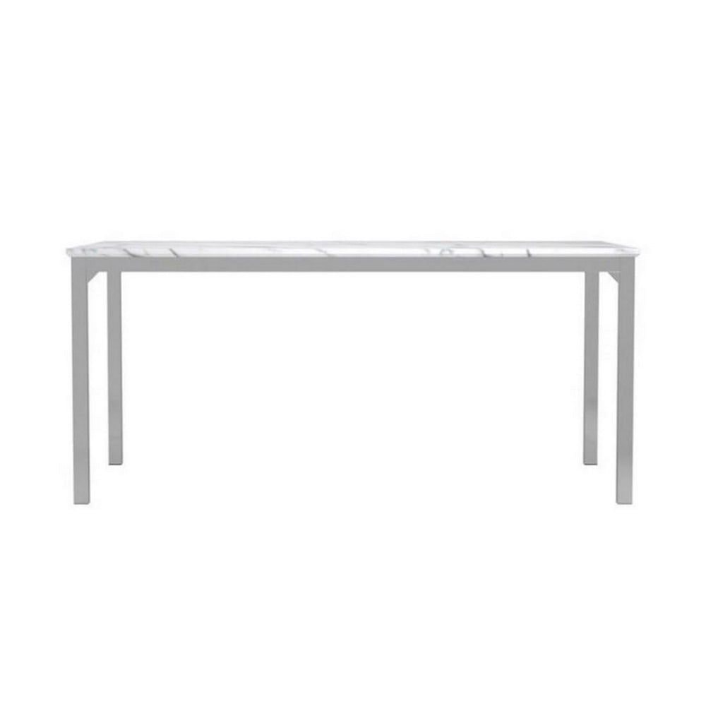 Faux Marble Dining Table with Straight Metal Legs Gray and White By Casagear Home BM230351