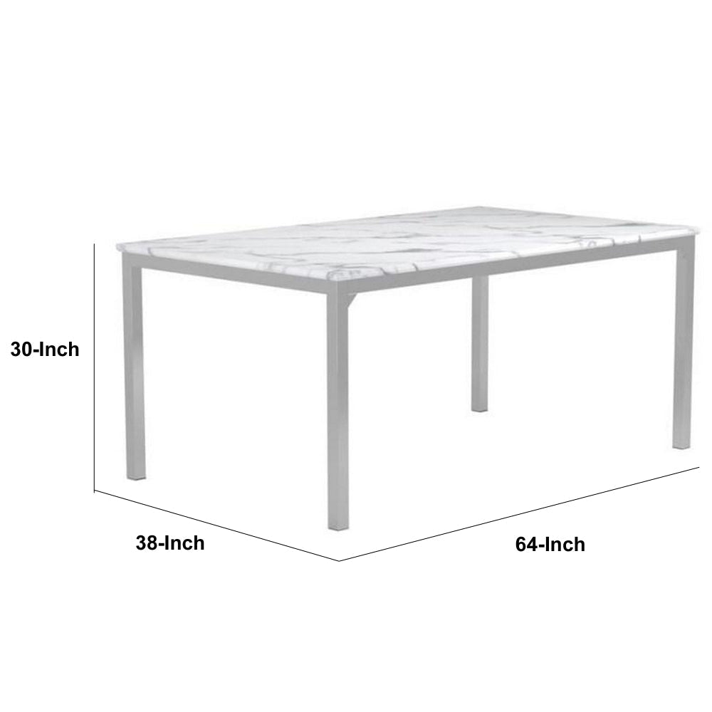 Faux Marble Dining Table with Straight Metal Legs Gray and White By Casagear Home BM230351