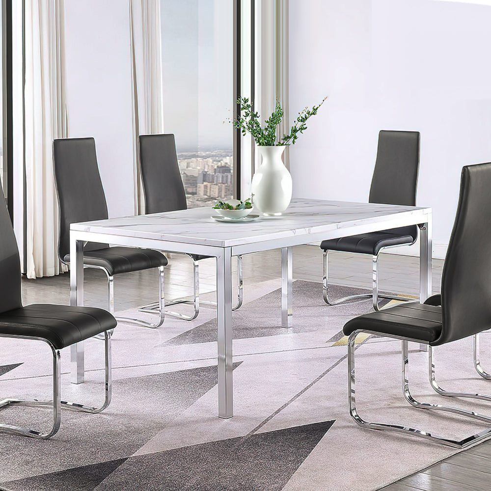 Faux Marble Dining Table with Straight Metal Legs Gray and White By Casagear Home BM230351