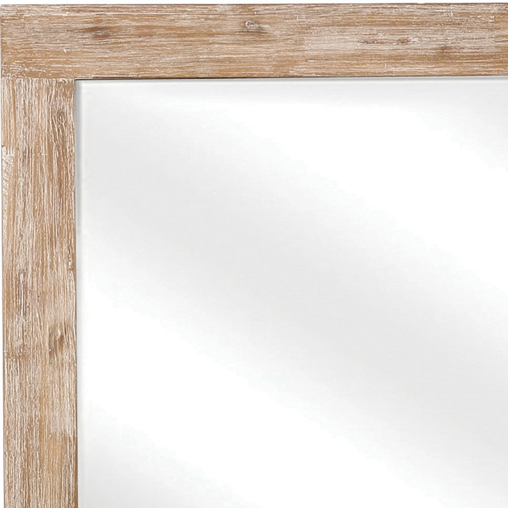 Wooden Frame Mirror with Hewn Saw Details Light Brown By Casagear Home BM230384