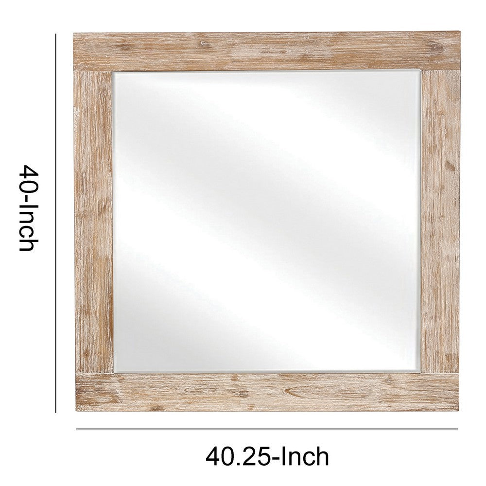 Wooden Frame Mirror with Hewn Saw Details Light Brown By Casagear Home BM230384