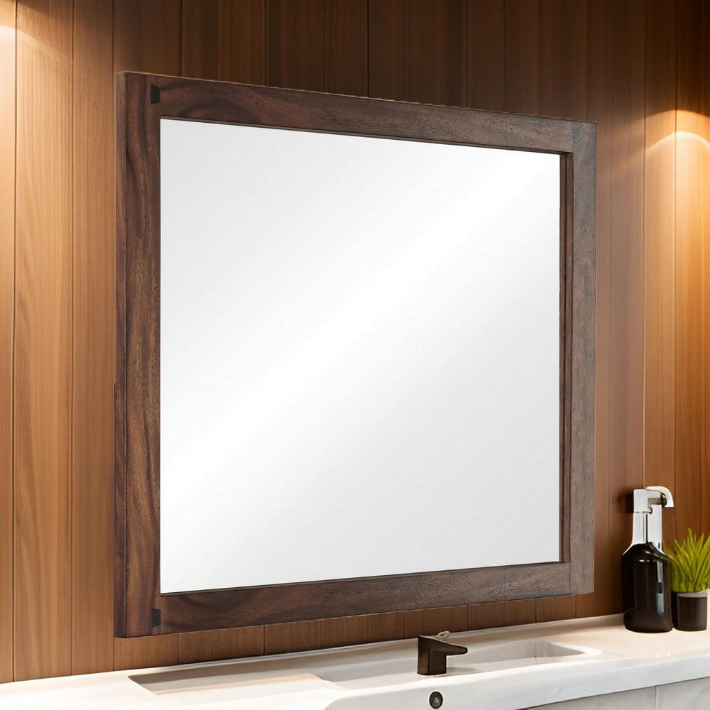 44 Inch Rectangular Wood Frame Mirror Brown By Casagear Home BM230392