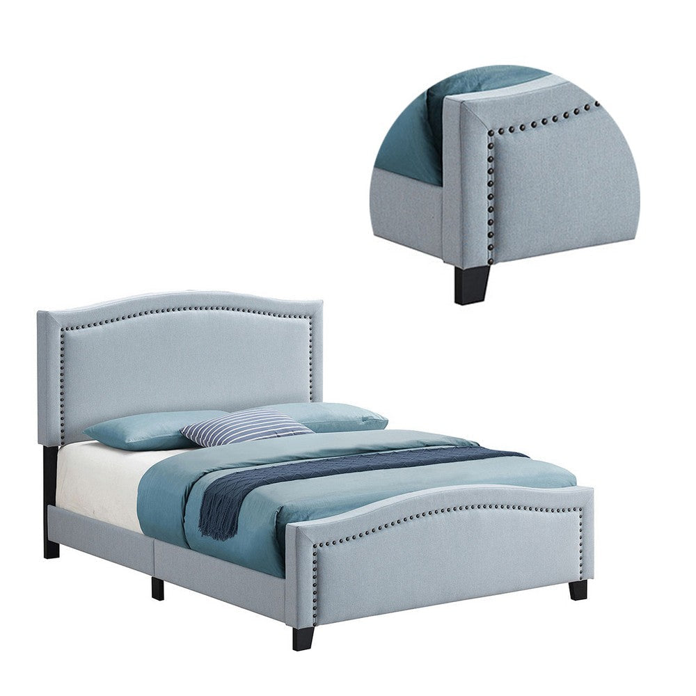 Fabric Upholstered Curved Design Queen Bed Blue By Casagear Home BM230417